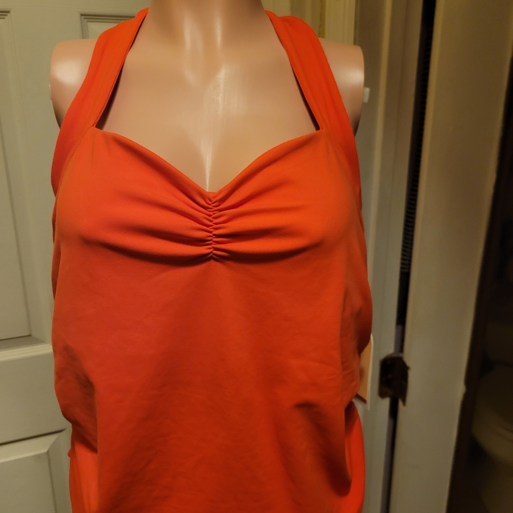Blogilates Women's Spicy Orange Sweatheart Tank Size 1X Blouse